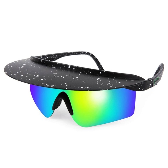 Tipsy Elves Other - Tipsy Elves Green Mirrored Visor Sunglasses With Hard Case Limited Style